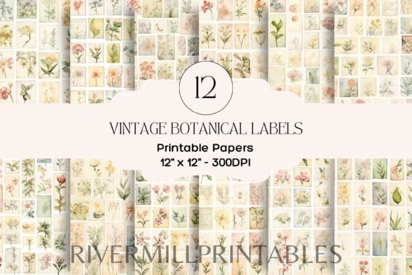 Botanical Labels Digital Paper Pack