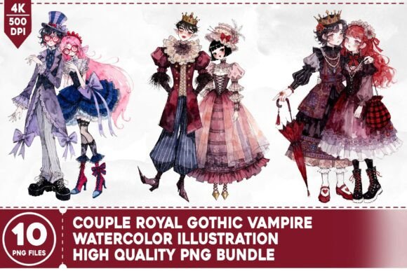 Couple Royal Gothic Vampire Watercolor: A Unique Design Asset