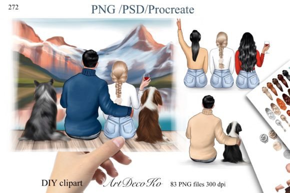 Couple with Dogs Customizable Clipart