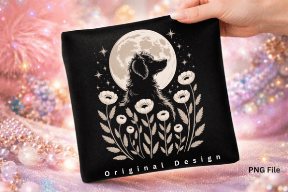 Moon Night Wildflower Dog PNG: Bringing Gothic Cottagecore Magic to Your Creative Projects