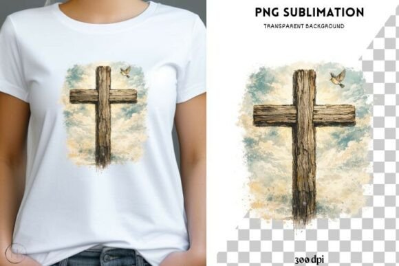 Rustic Cross PNG Watercolor Christian Art for Faith-Based Projects