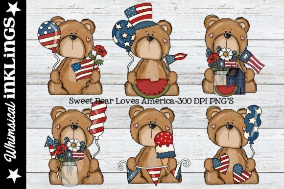 Sweet Bear Loves America Clipart for Crafts