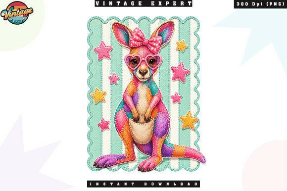 Unlocking Creativity with the Girly Rainbow Kangaroo Patchwork PNG Design
