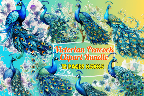 Victorian Peacock Clipart Bundle