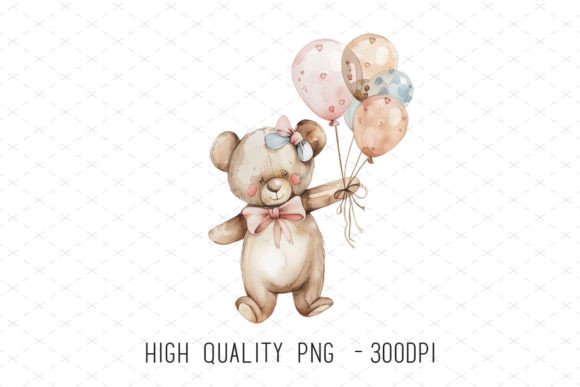 Watercolor Baby Girl Teddy Bear Clipart for Creative Projects