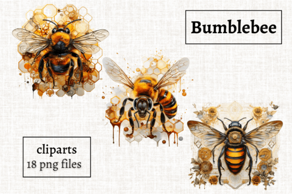 Watercolor Geometrical Bumblebee 18 PNGs: Elevating Design with Nature and Modernity