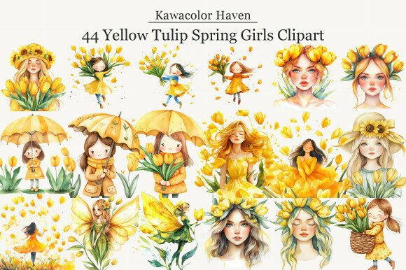Yellow Tulip Spring Girls Clipart: A Versatile Design Resource for Creative Professionals